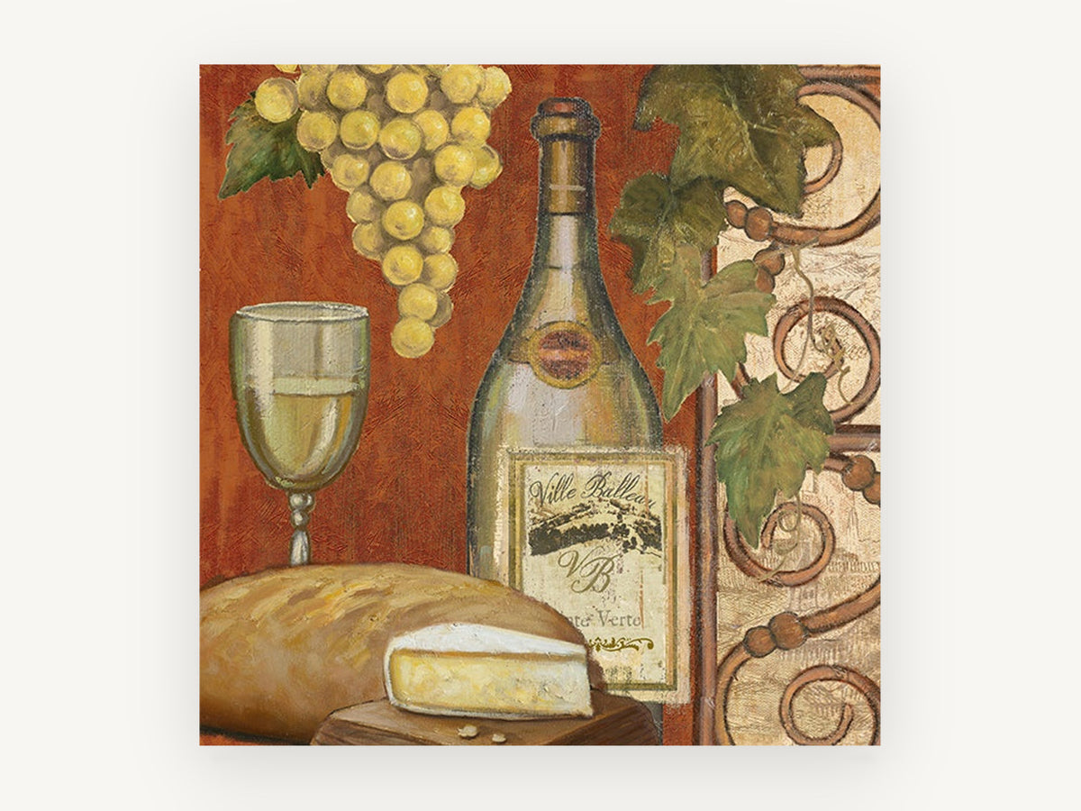 Tuscan Wine Tasting, vintage canvas wall art print, front view