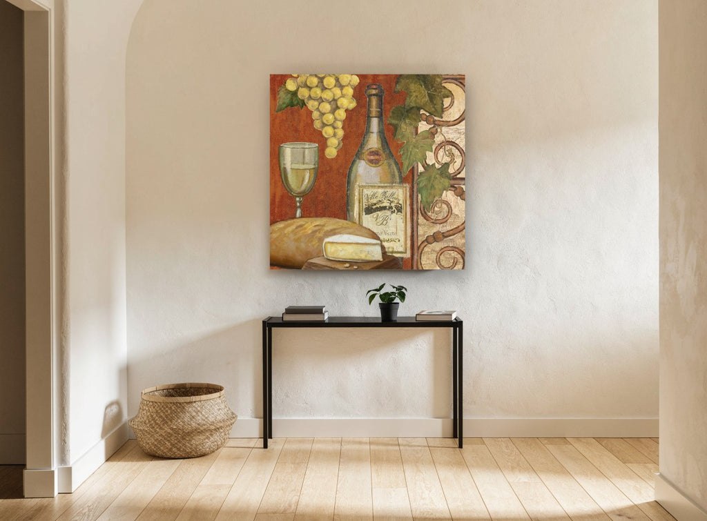 Tuscan Wine Tasting vintage canvas print on the wall of a hallway