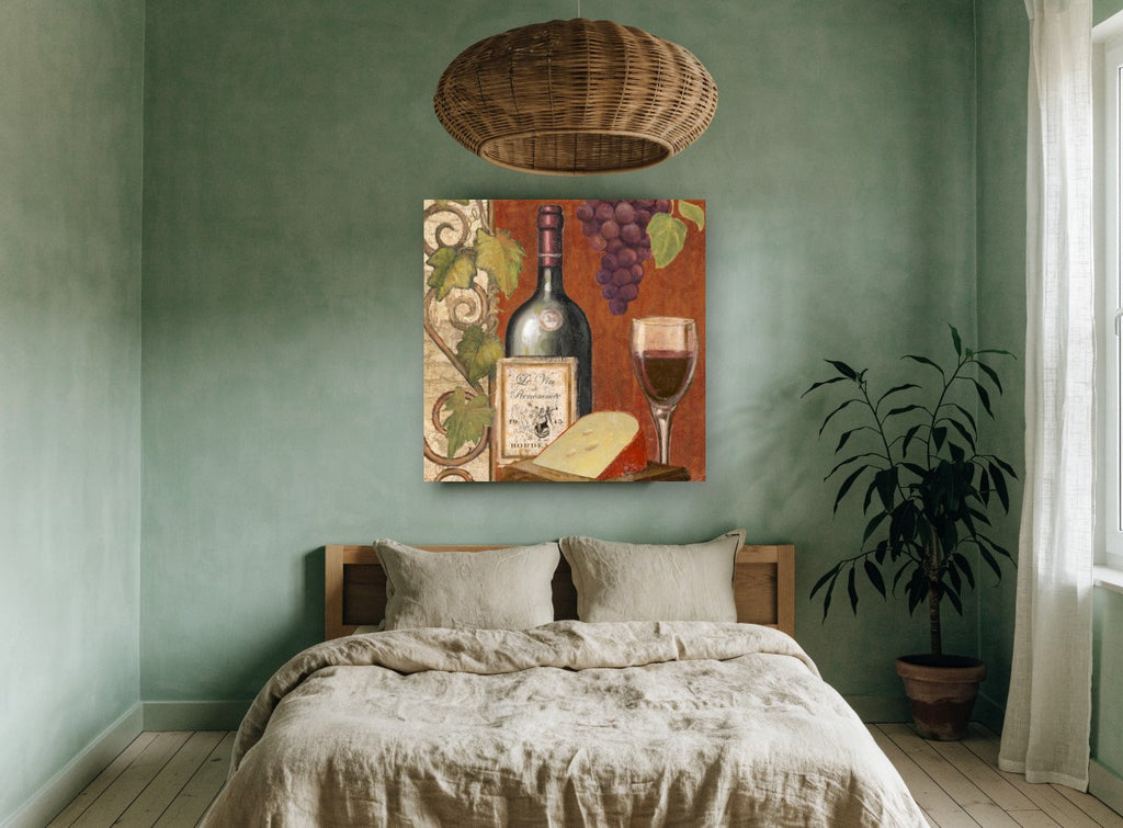 Le Vin de Renommée vintage canvas print on the wall of a bedroom