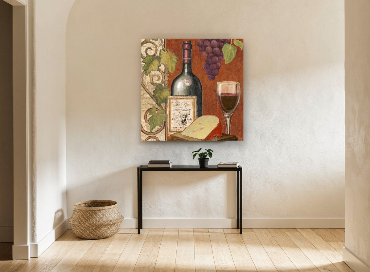 Le Vin de Renommée vintage canvas print on the wall of a hallway