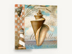 Conch and Lighthouse Collage, conch shell lighthouse nautical collage, coastal canvas wall art print ready to hang