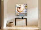 Nautilus Shell Collage coastal canvas print on the wall of a hallway