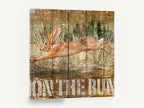 Hare On The Run, rustic leaping hare wood sign, stretched canvas wall art print ready to hang