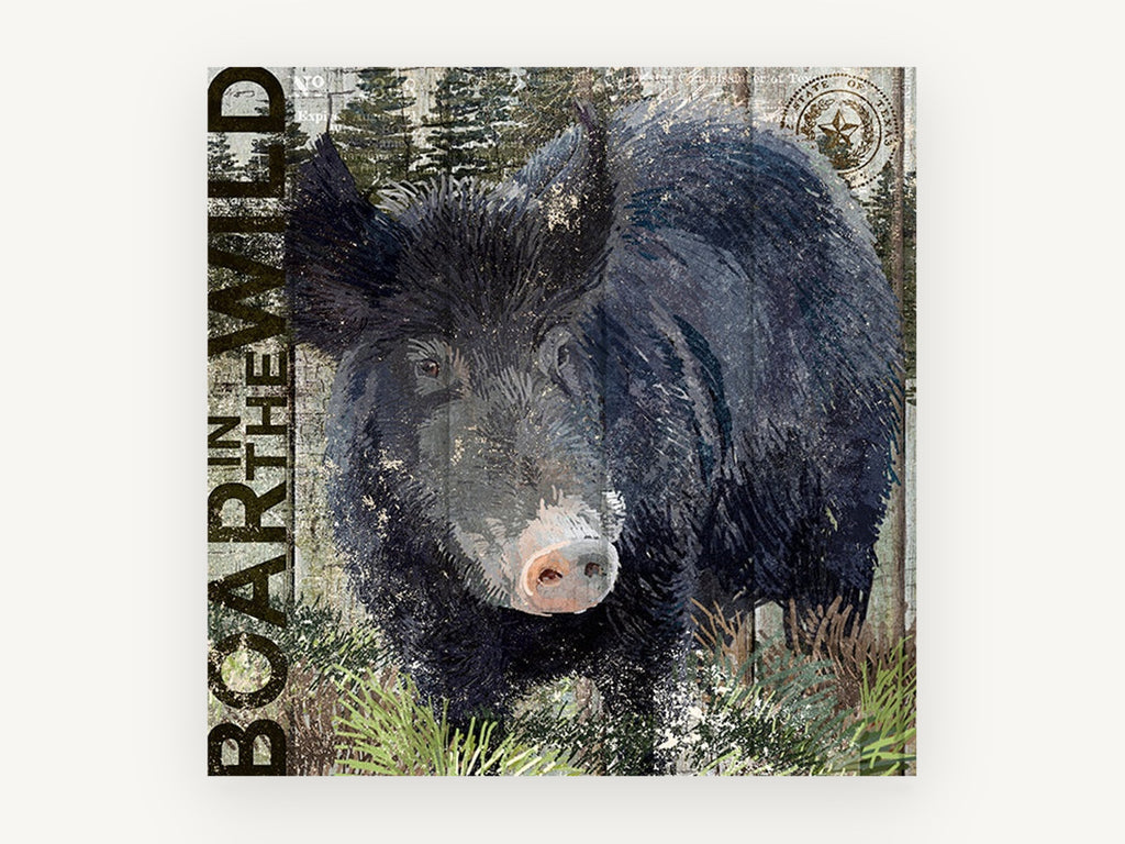 Boar in the Wild, vintage canvas wall art print, front view
