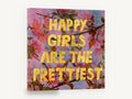 Happy Girls Blossom Typography, happy girls pink blossom typography, floral canvas wall art print ready to hang