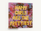 Happy Girls Blossom Typography, happy girls pink blossom typography, floral canvas wall art print ready to hang