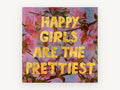 Happy Girls Blossom Typography, floral canvas wall art print, front view