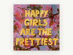 Happy Girls Blossom Typography, floral canvas wall art print, front view