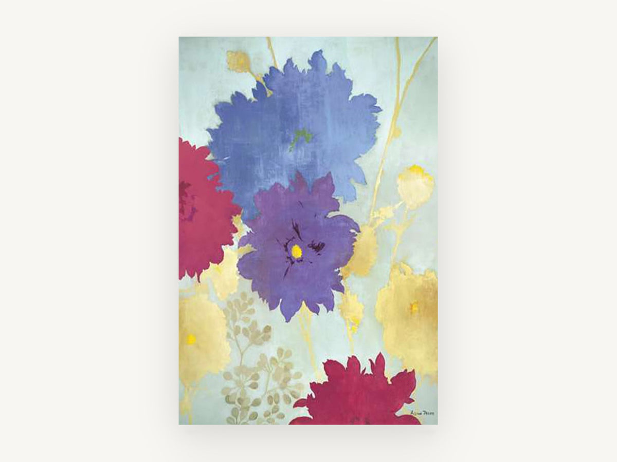 Jewel Blooms on Aqua, floral canvas wall art print, front view