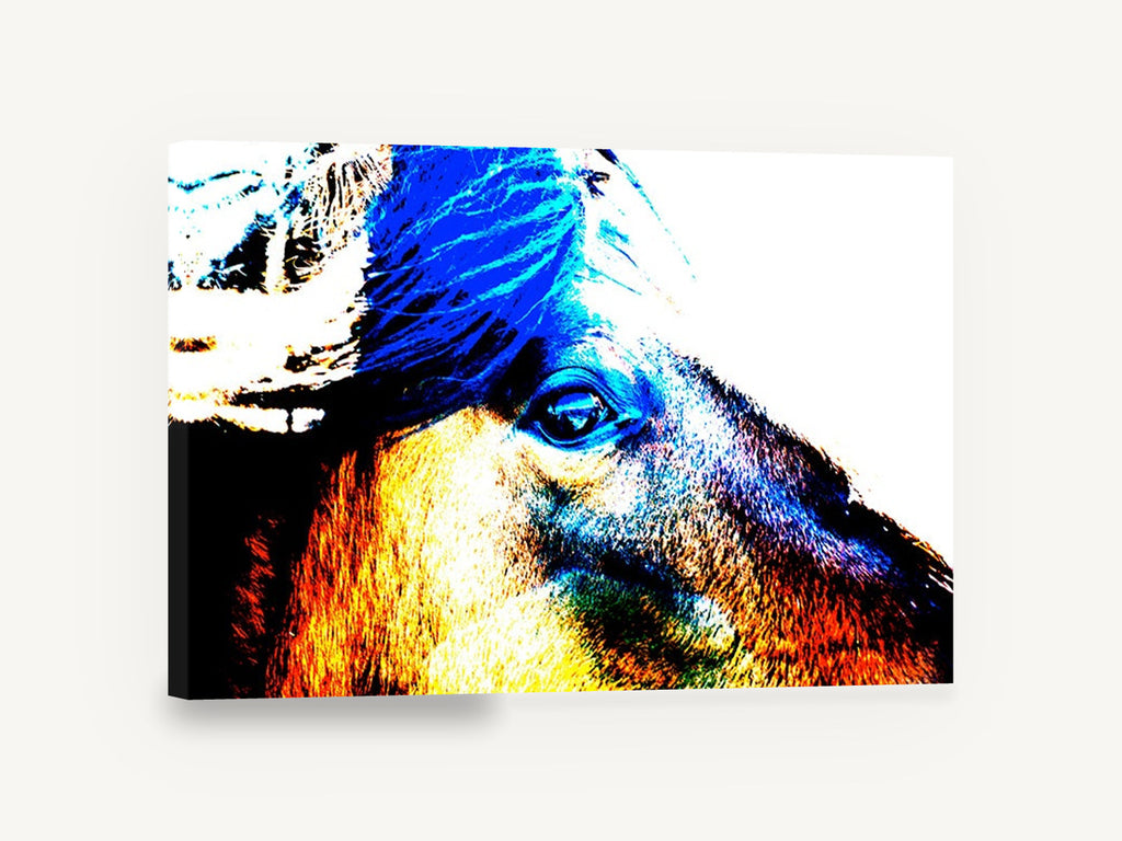 Electric Horse Profile, colourful horse face digital photograph, animal canvas wall art print ready to hang