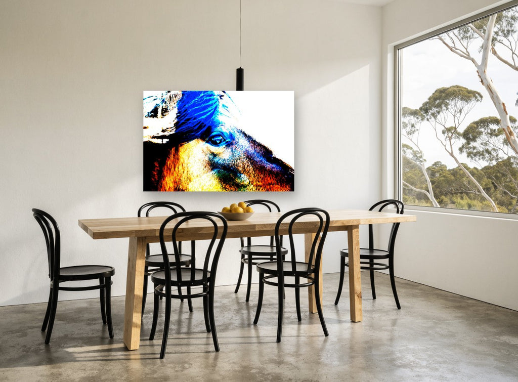 Electric Horse Profile animal canvas print on the wall of a dining room