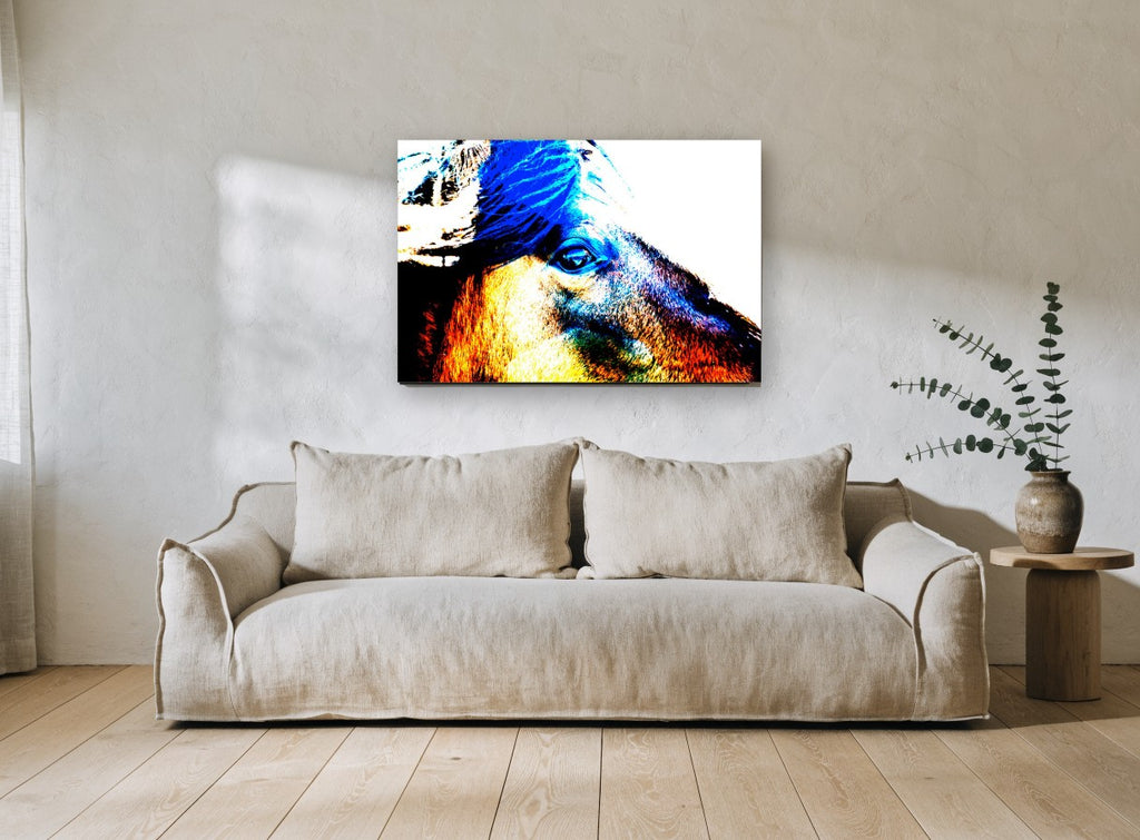 Electric Horse Profile animal canvas print on the wall of a living room