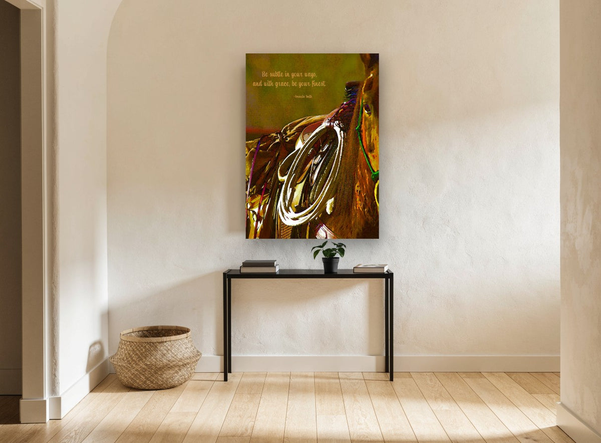 Saddle and Lasso Quote animal canvas print on the wall of a hallway