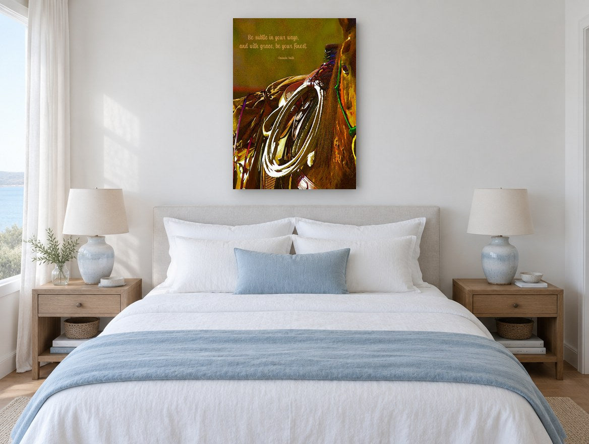 Saddle and Lasso Quote animal canvas print on the wall of a bedroom