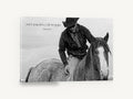 Carried By Grace, cowboy and horse black and white photograph, animal canvas wall art print ready to hang