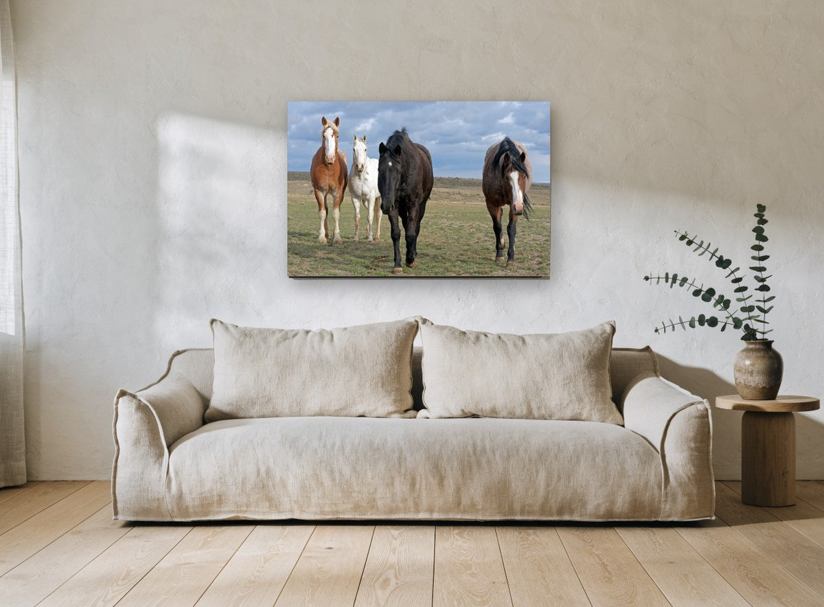Four Across the Plain landscape canvas print on the wall of a living room