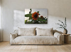 Rust Sunflower at Dusk floral canvas print on the wall of a living room