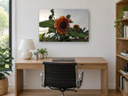 Rust Sunflower at Dusk floral canvas print on the wall of a study