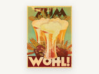 Beer Glasses Zum Wohl, floral canvas wall art print, front view