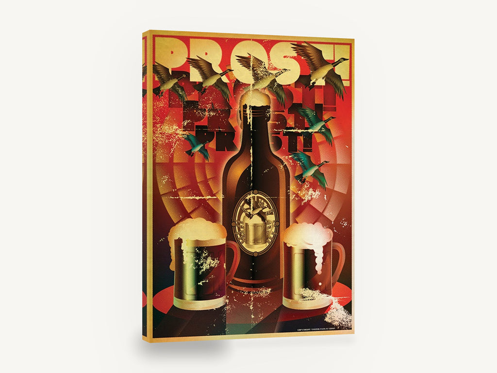 Prost Geese Beer Poster, beer bottle geese vintage poster, kitchen canvas wall art print ready to hang