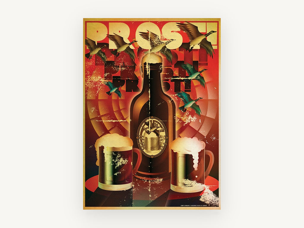 Prost Geese Beer Poster, kitchen canvas wall art print, front view