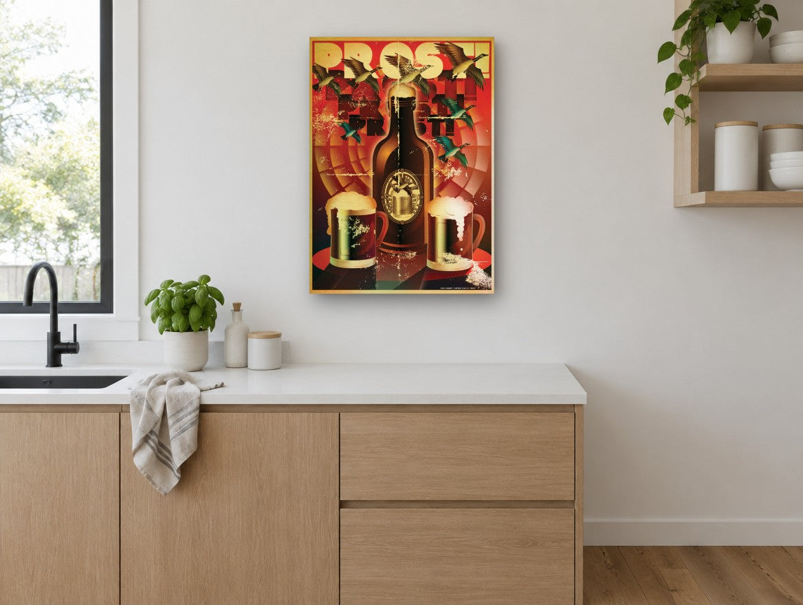 Prost Geese Beer Poster kitchen canvas print on the wall of a kitchen