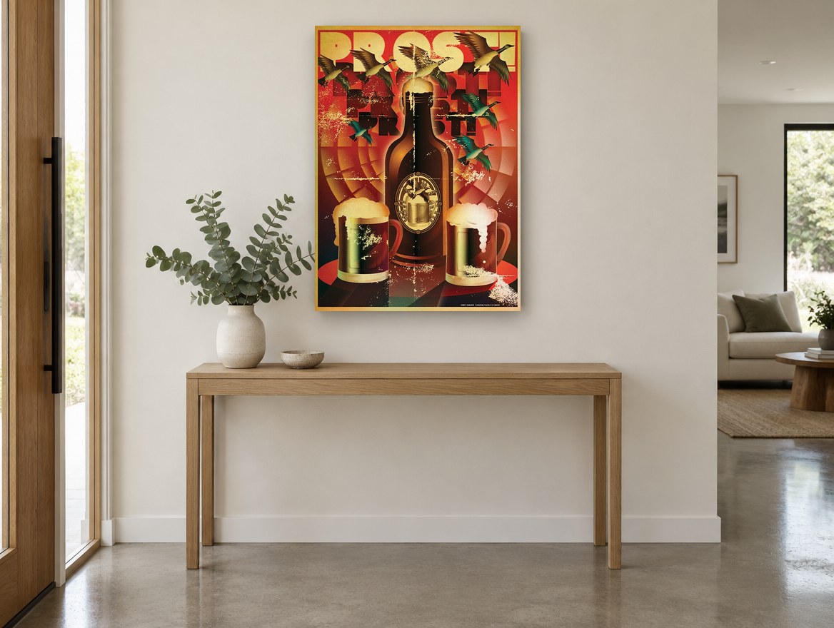 Prost Geese Beer Poster kitchen canvas print on the wall of a entry hall