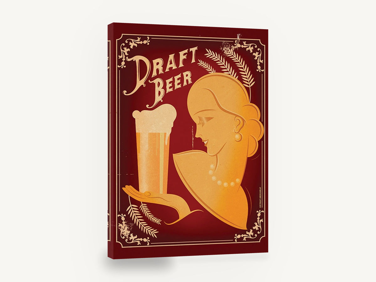Art Deco Beer Lady, art deco draft beer poster, kitchen canvas wall art print ready to hang