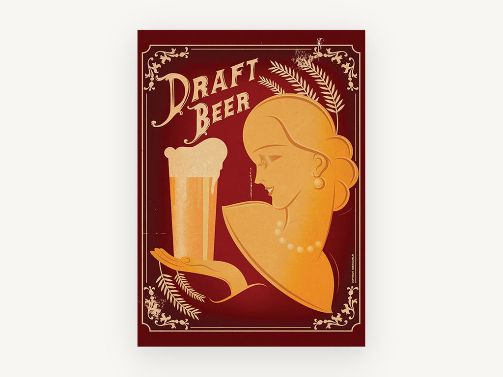 Art Deco Beer Lady, kitchen canvas wall art print, front view