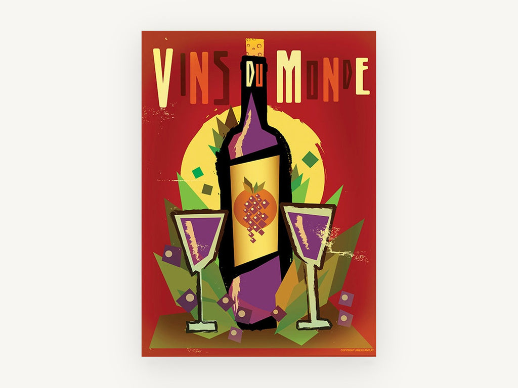 Vins Du Monde Poster, kitchen canvas wall art print, front view
