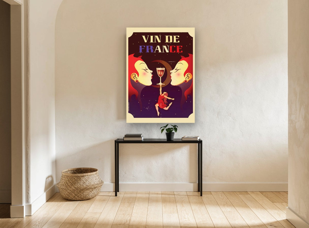 Moonlit Wine Toast kitchen canvas print on the wall of a hallway