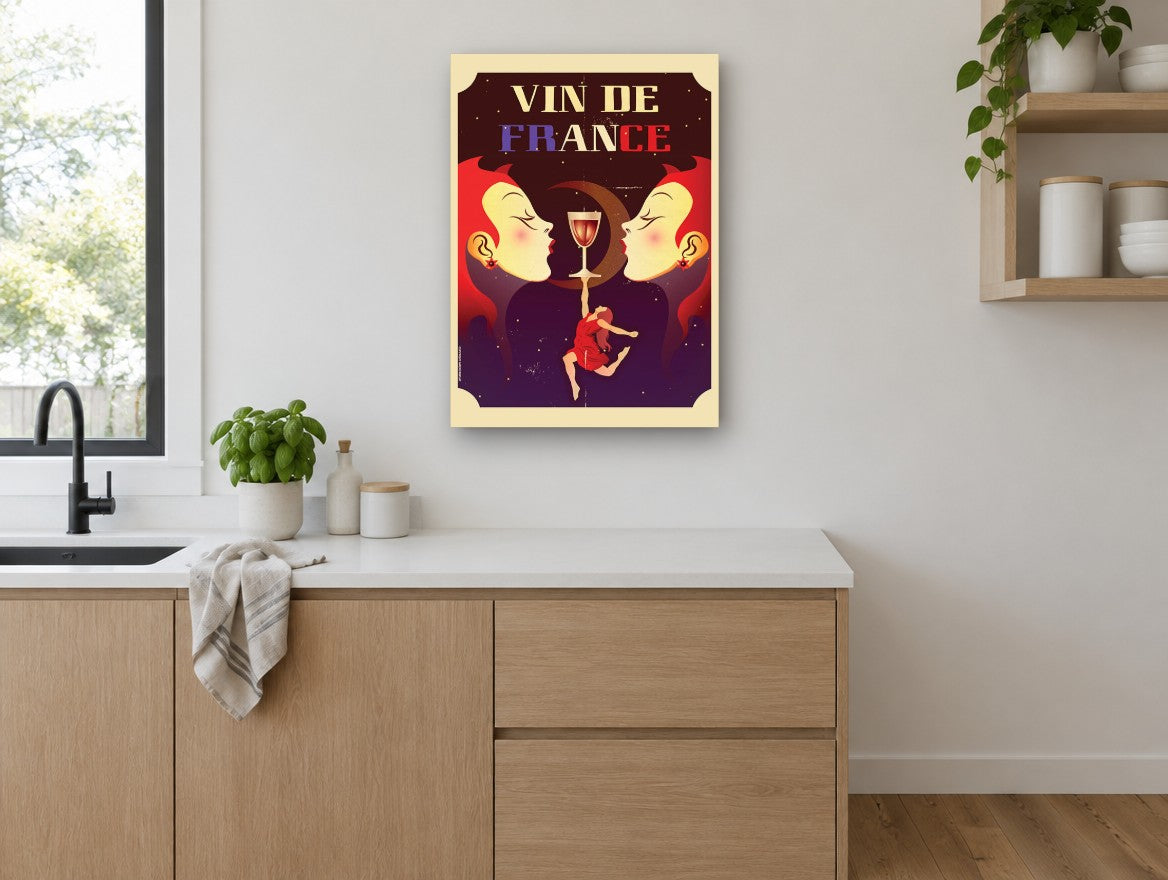 Moonlit Wine Toast kitchen canvas print on the wall of a kitchen