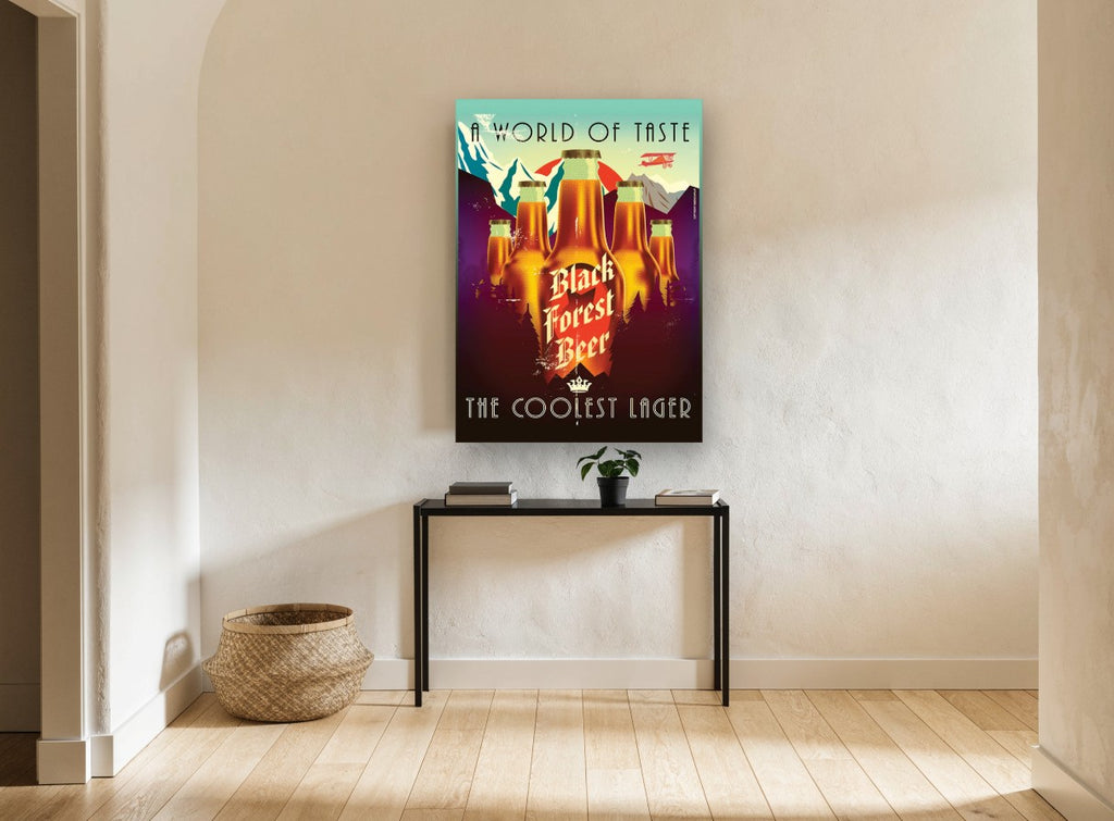 Black Forest Lager kitchen canvas print on the wall of a hallway