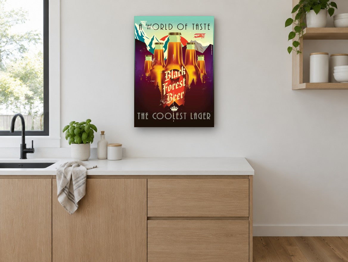 Black Forest Lager kitchen canvas print on the wall of a kitchen