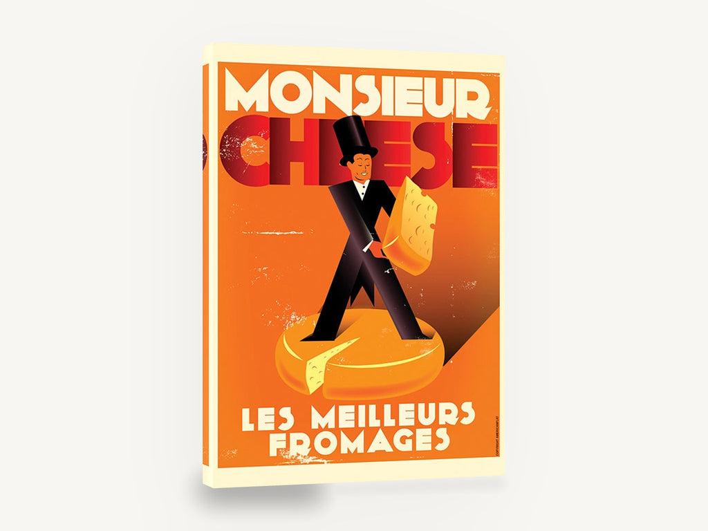 Monsieur Fromage Poster, monsieur cheese vintage poster kitchen, kitchen canvas wall art print ready to hang