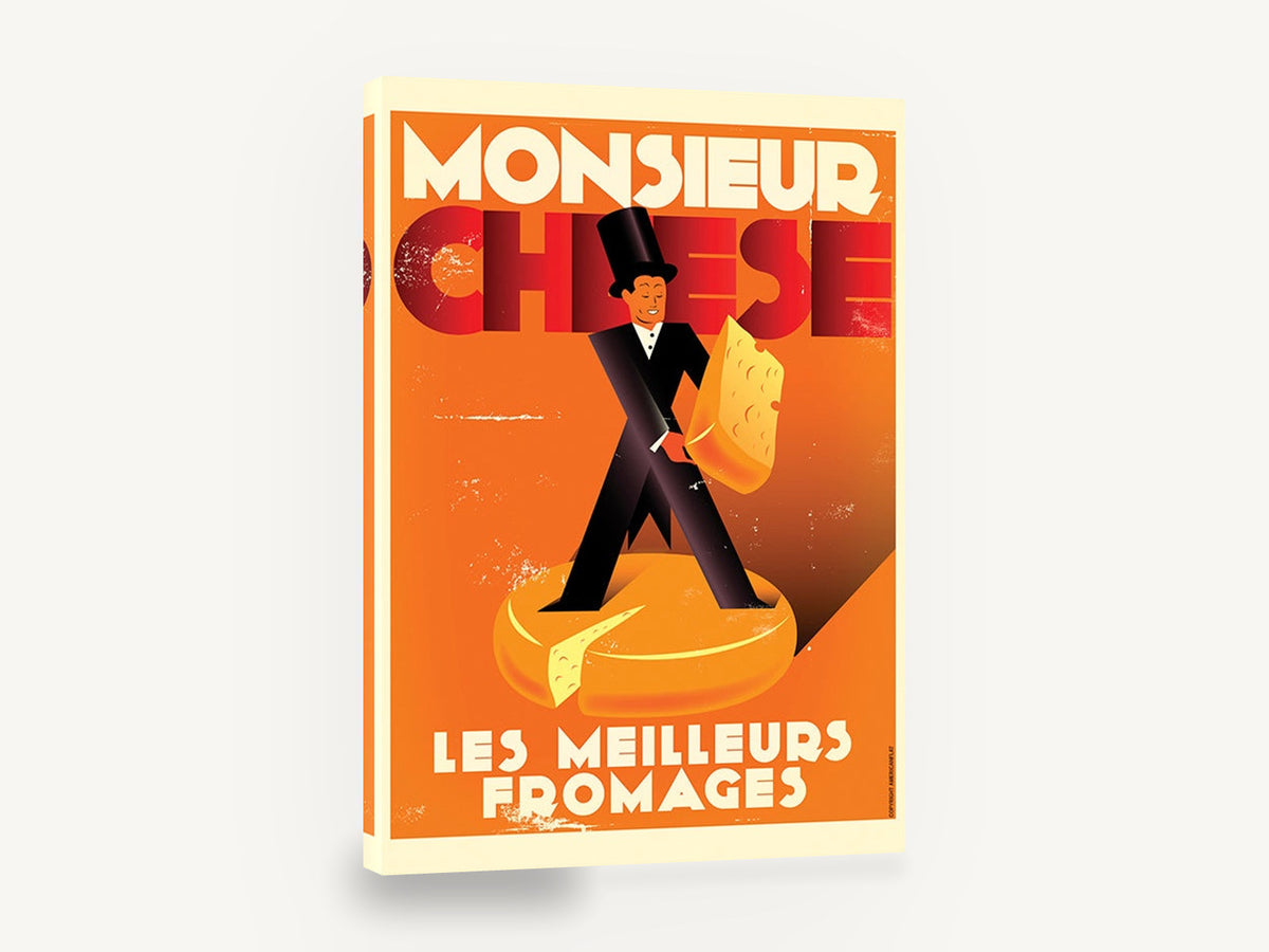 Monsieur Fromage Poster, monsieur cheese vintage poster kitchen, kitchen canvas wall art print ready to hang