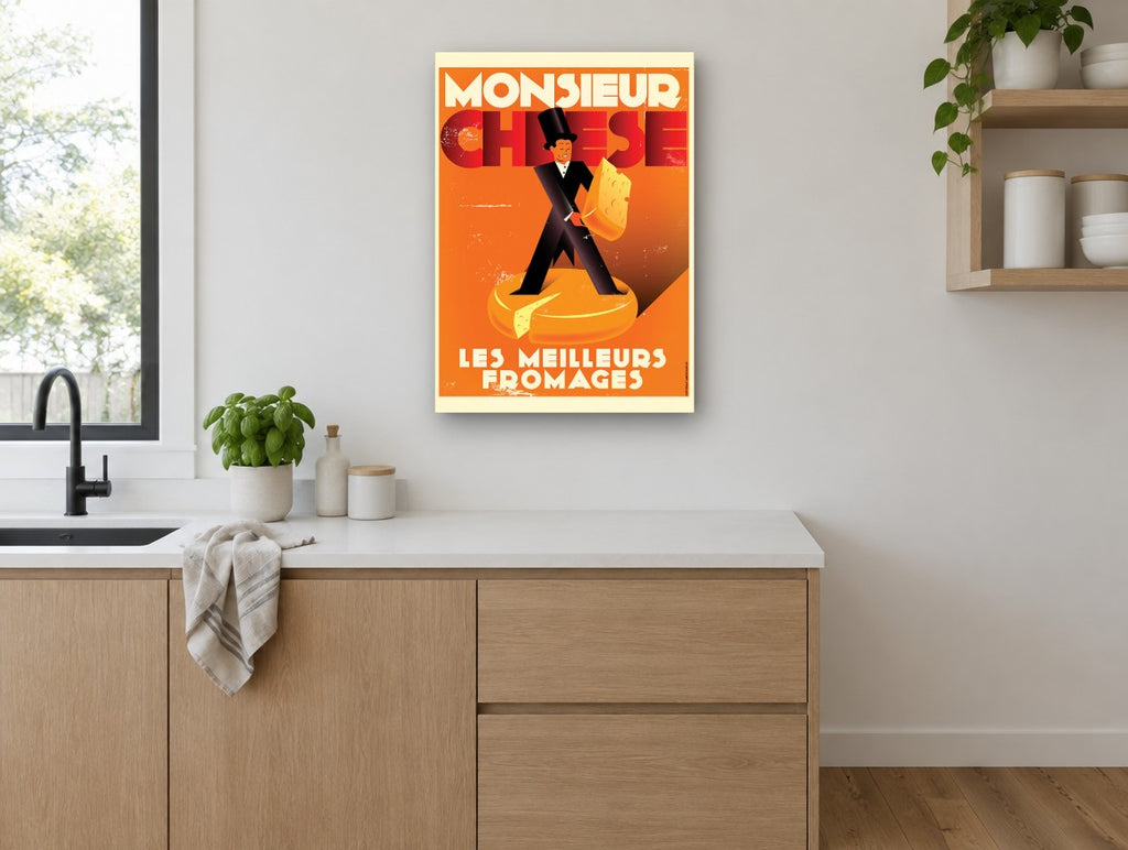 Monsieur Fromage Poster kitchen canvas print on the wall of a kitchen