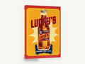 Lucky's Cold Beer, retro beer bottle advertising poster, kitchen canvas wall art print ready to hang