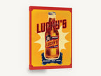 Lucky's Cold Beer, retro beer bottle advertising poster, kitchen canvas wall art print ready to hang