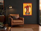 Lucky's Cold Beer kitchen canvas print on the wall of a charcoal living room