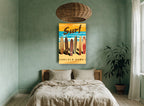 Honolulu Surfboard Row coastal canvas print on the wall of a bedroom