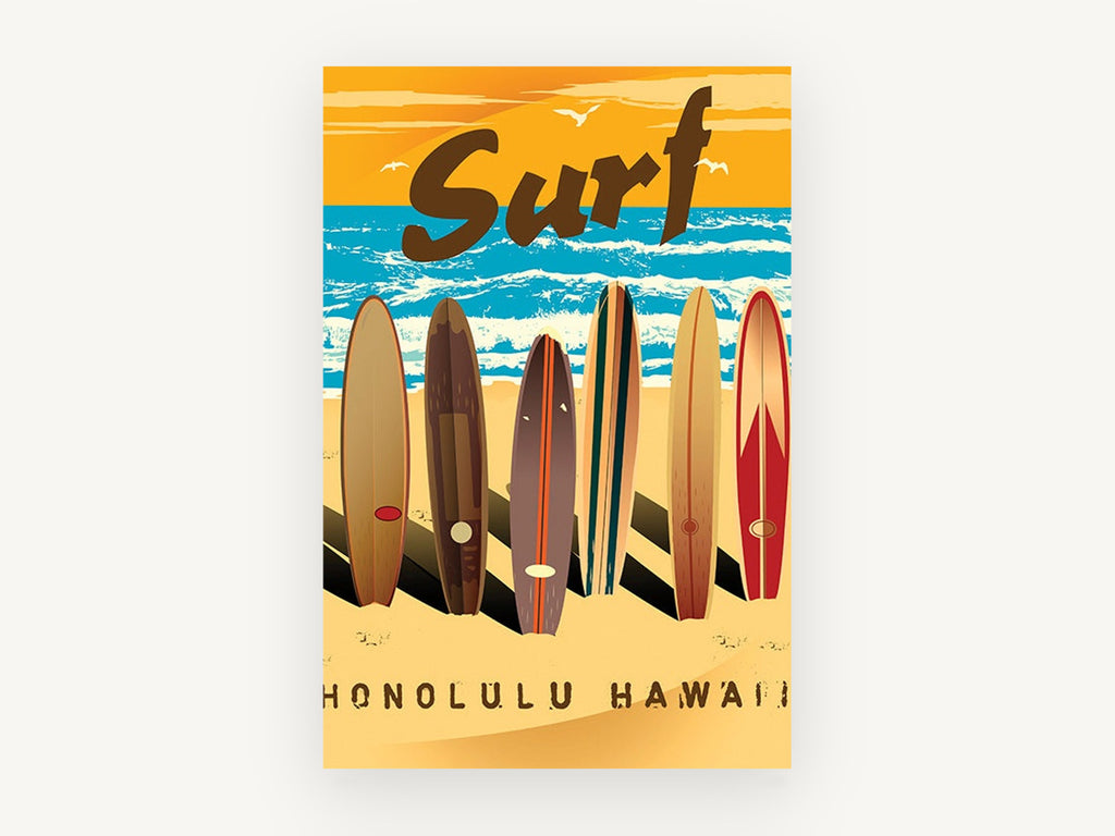 Honolulu Surfboard Row, coastal canvas wall art print, front view