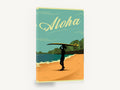 Aloha Surfer Silhouette, aloha surfer retro travel poster, coastal canvas wall art print ready to hang