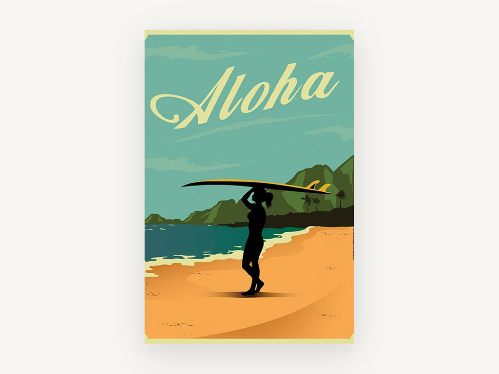 Aloha Surfer Silhouette, coastal canvas wall art print, front view