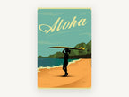 Aloha Surfer Silhouette, coastal canvas wall art print, front view