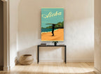 Aloha Surfer Silhouette coastal canvas print on the wall of a hallway
