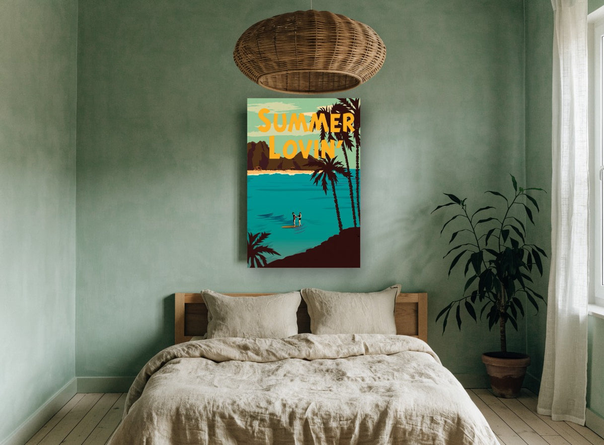 Summer Lovin' Lagoon coastal canvas print on the wall of a bedroom