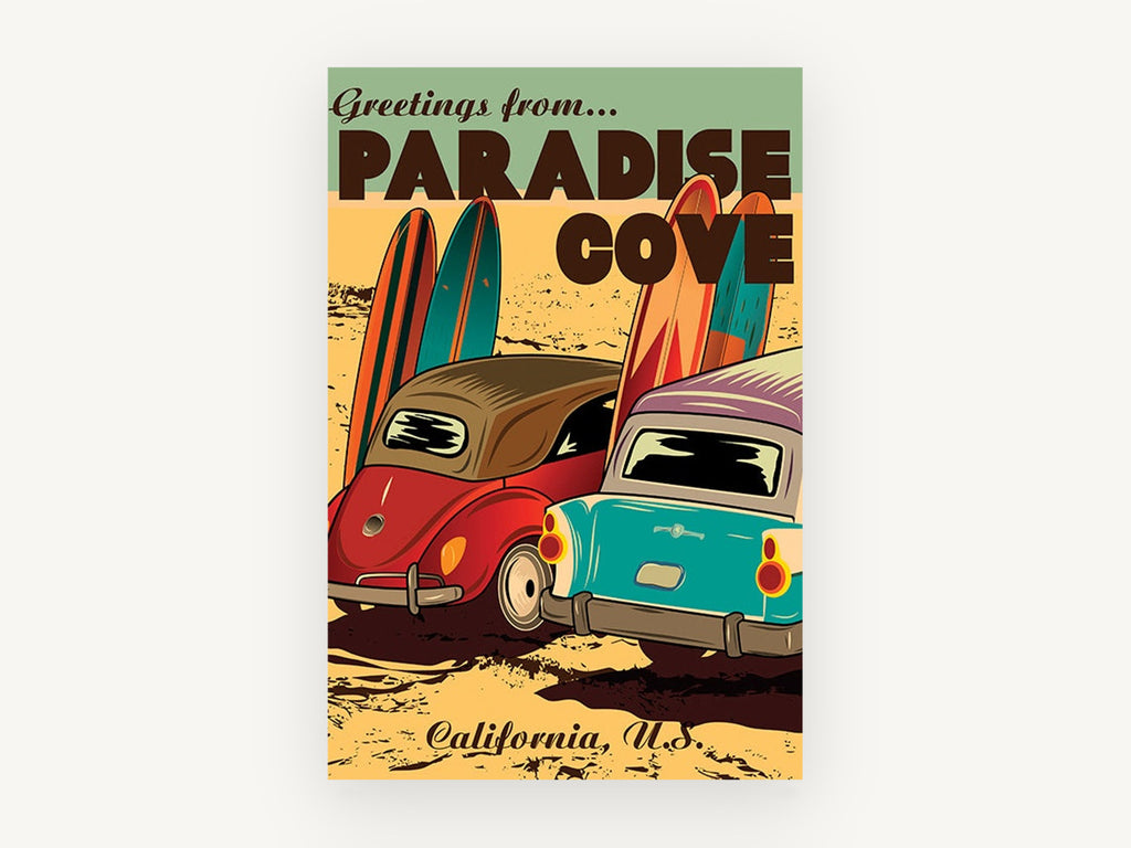 Paradise Cove Surf Wagons, coastal canvas wall art print, front view