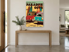 Paradise Cove Surf Wagons coastal canvas print on the wall of a entry hall