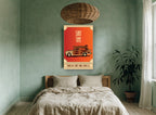 Woody Wagon Surf Time coastal canvas print on the wall of a bedroom